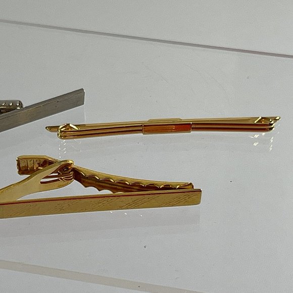 Lot of 3 Metal Tie Clips Bars Slides Silver Tone Gold Tone Unbranded - Picture 2 of 7